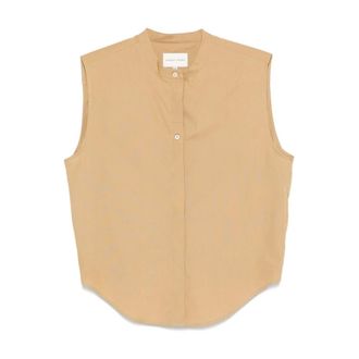 Loulou Studio Sleeveless Tops, female, Beige, Size: M Button-Up Cotton Top with Curved Hem