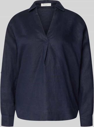 Christian Berg Regular Fit Leinenbluse mit V-Ausschnitt in Dunkelblau, Gr&ouml;&szlig;e 34