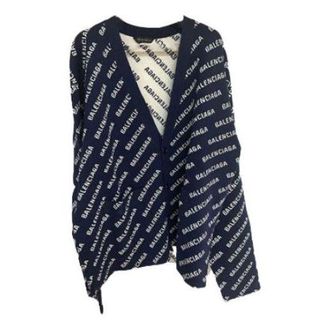 Balenciaga Allover Logo Knit Cardigan Blue White 736248T32338502