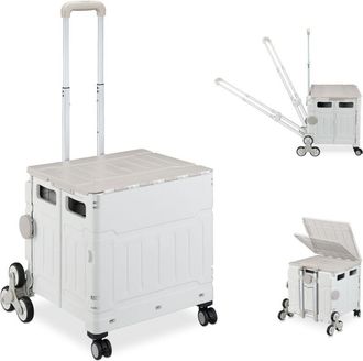 Relaxdays Carro Compra Plegable, Cesta Con Ruedas Subeescaleras, Tapa, Asa Telesc&oacute;pica, Hasta 50 Kg, Blanco/gris - Relaxdays