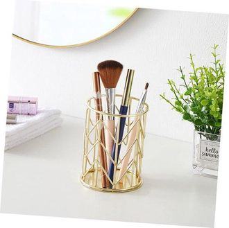 No Brand Paquete De 2 Soportes Redondos De Metal Hueco Para Brochas De Maquillaje, Vaso Para Utensilios De Escritura De Alambre Dorado Y Organizador De Escrito