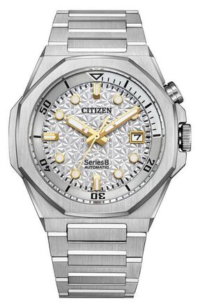 Citizen Series8 890 City Lights Automatic Silvertone Bracelet Watch, 42.2mm in Grey/Silver/Gold at Nordstrom