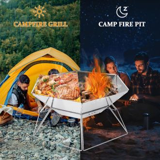 OEM Braseros Para Calefacci&oacute;n Exterior, Parrilla De Acero Inoxidable Para Fogatas, Estufa De Camping Port&aacute;til Con Bolsa De Almacenamiento Y Pinzas Largas,