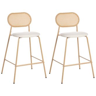 Beliani Conjunto De 2 Sillas De Bar Taburetes De Barra Estructura De Metal Respaldo De Rat&aacute;n Madera Clara Adaver