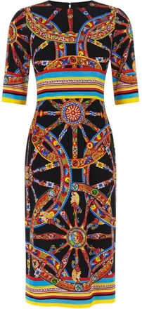 Dolce & Gabbana Multicolor Printed Round Neck Midi Dress