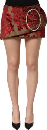 Dolce & Gabbana Womens Maroon Floral Jacquard Rhinestone Mini Skirt Viscose Polyester