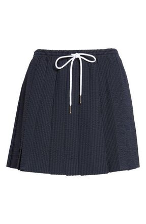 Thom Browne Pleated Wool Seersucker Miniskirt in Navy at Nordstrom, Size 10 Us