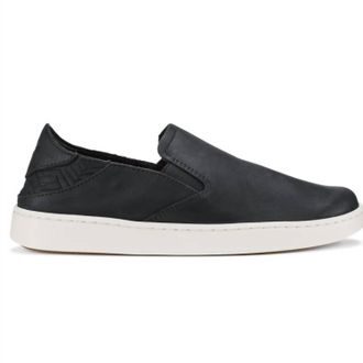 Olukai Womens Pehuea Leather Sneakers In Onyx/onyx