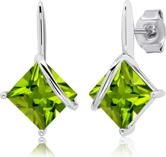 MAX + STONE Sterling Silver 7mm Princess Cut Gemstone Drop Earrings