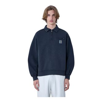 Carhartt Work in Progress Carhartt Wip, Zip-throughs, male, Blue, Size: 2XL Half Zip Detroit Sweatshirt