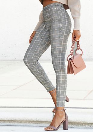 Lascana Highwaist Leggings LASCANA, Damen, Gr. 32/34, N-Gr, bunt (grau braun kariert), Strick, Obermaterial: 75% Viskose, 13% Polyester, 9% Polyamid, 3% Elast