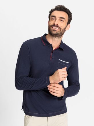 Marco Donati Poloshirt MARCO DONATI Langarm-Poloshirt, Herren, Gr. 44/46, blau (marine), 100% Baumwolle, unifarben, Shirts Poloshirt