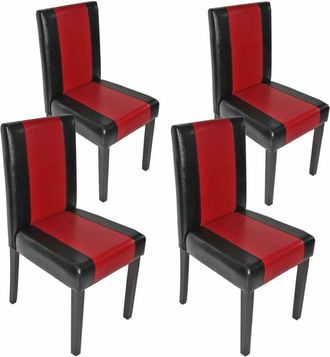 Hhg Hhg - Juego De 4 Sillas De Comedor Silla De Cocina Littau, Polipiel, Negro-rojo, Patas Oscuras