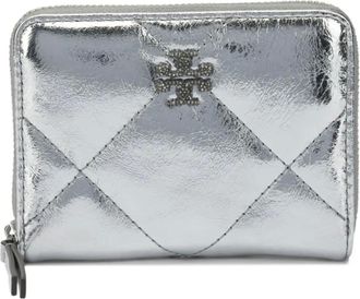 Tory Burch Kira diamantvormige gewatteerde metallic portemonnee - Zilver