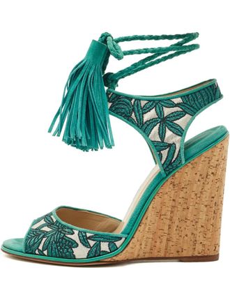 PAUL ANDREW floral tassel sandals - women - Lurex/Calf Suede/Calf Leather/Calf Leather/Rubber - 40 - Green
