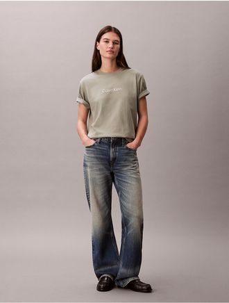 Calvin Klein Jeans Calvin Klein Womens Standard Logo Boxy Fit Crewneck T-Shirt - Green - L