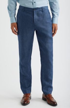 Bugatchi Linen Herringbone Chinos in Navy at Nordstrom, Size 33