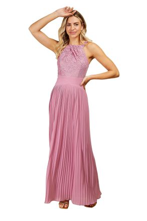 Little Mistress Rose Quartz Lace and Pleated Hem Maxi Dress, 16