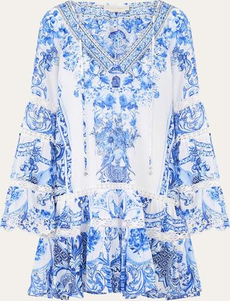 Camilla Ceramic Panoramic A-Line Gathered Mini Dress