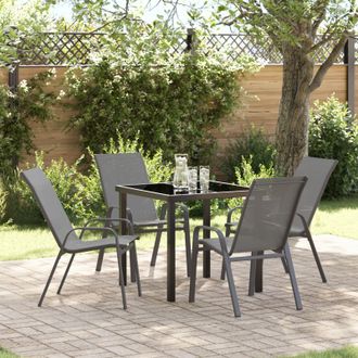 Berkfield Home 5 Piece Garden Dining Set - Grey Textilene & Steel
