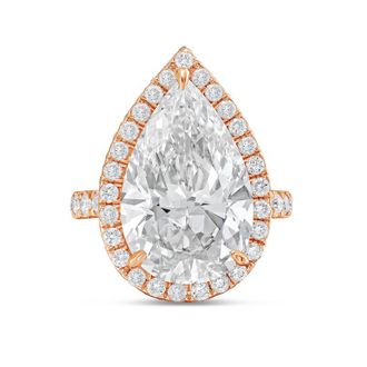 Diana M. Jewels 18kt rose gold 12cts pear lab grown diamond halo ring with pave band