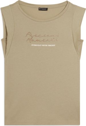 Freddy T-shirt con maniche in tessuto crinkle e scritta gioiello