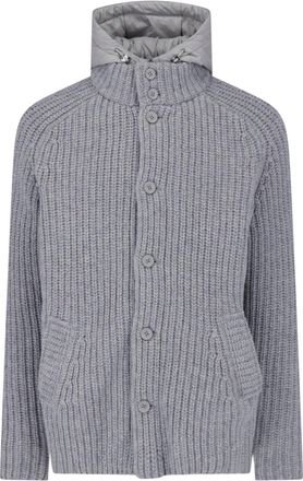 Herno Grey Hooded Waterproof Knit Wool Jacket