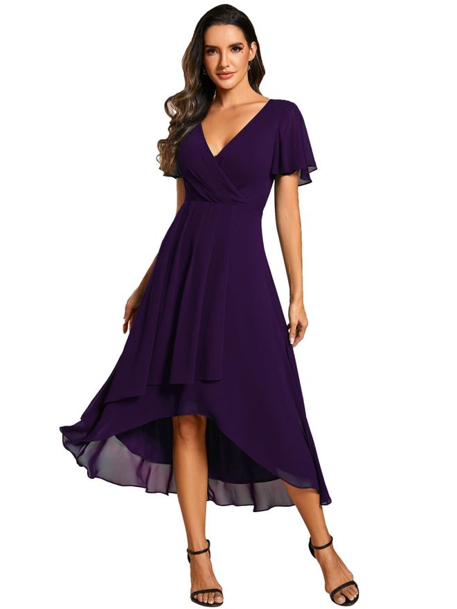 Ever-pretty Womens Chiffon V-Neck Short Wedding Guest Dress with Ruffled  Sleeves Bridesmaid Dark Purple 18UK from 59.99 - on Stylight