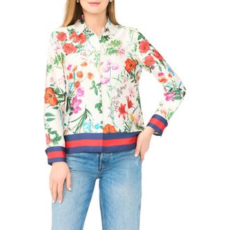 Halogen Lux Satin Button-Up Shirt in Pink Multi at Nordstrom Rack, Size X-Small