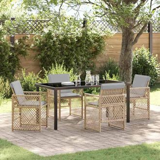 Berkfield Home 5 Piece Garden Dining Set with Cushions Beige Poly Rattan