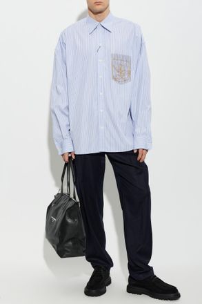 Dolce & Gabbana Cotton Shirt With Embroidered Logo, Mens, Blue