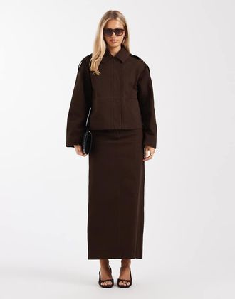 4th & Reckless Gonna lunga a colonna in misto cotone color cioccolato con doppia cintura in coordinato-Marrone