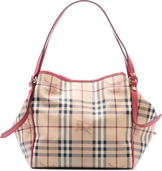 Burberry Pre-owned Womens Small Haymarket Check Coated Canvas Canterbury Tote - Beige Textile - One Size