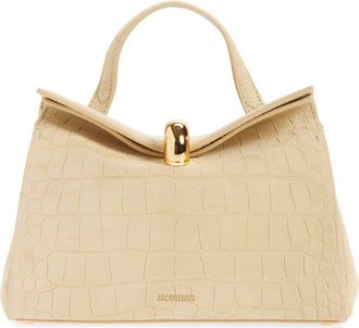 Jacquemus Le Petit Valerie Croc Embossed Suede Top Handle Bag in Beige 150 at Nordstrom
