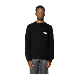 Maison Margiela Round-neck Knitwear, male, Black, Size: S Black Jumper with Taped Label