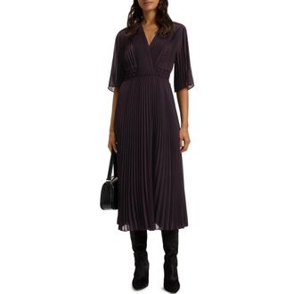 BOSS Dailey Pleated Midi Dress in Dark Carmine at Nordstrom, Size 10