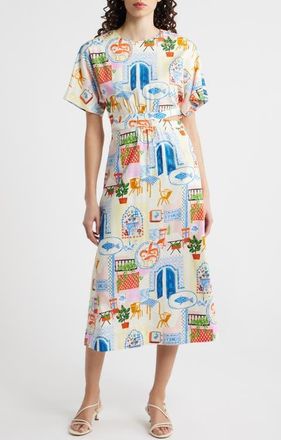 FRNCH Perle Print Cutout Midi Dress in Bord De Leau at Nordstrom, Size X-Large