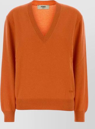 Fendi stretch cashmere v neck sweater long sleeves