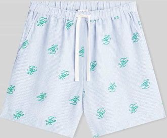 Tommy Hilfiger Relaxed Fit Shorts mit Logo-Stitching aus Leinen-Mix in Hellblau, Gr&ouml;&szlig;e XS