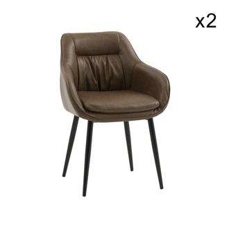 Konte Design Lote de 2 sillones de polipiel marr&oacute;n y patas de metal negro