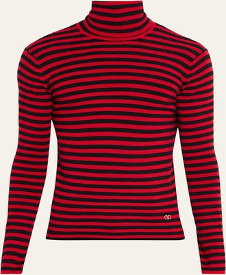 Valentino Garavani Mens Long-Sleeve Stripe Turtleneck T-Shirt