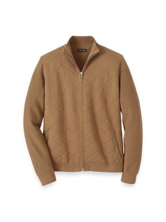 Paul Fredrick Cotton Full Zip Mock Neck Sweater Jacket in Camel at Nordstrom, Size X-Large