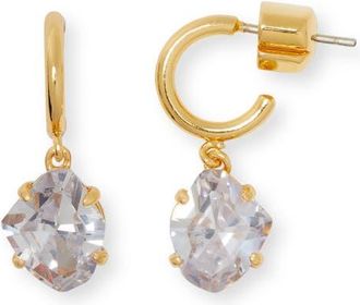 Kate Spade New York treasure trove cubic zirconia drop huggie hoop earrings in Clear/Gold at Nordstrom