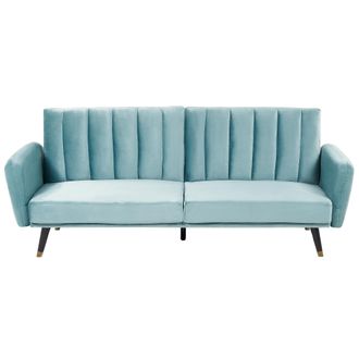 Beliani Sof&aacute; Cama 3 Plazas De Terciopelo Azul Claro Negro Convertible Vimmerby