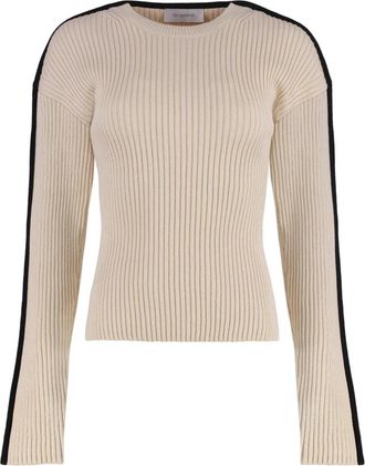 Sportmax Boemia Gebreide Top - Dames - Ronde hals truien - Beige - L - Katoen - Truien & Vesten