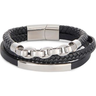 Nordstrom Rack Mens Multirow Chain Link Bracelet in Black- Stainless at Nordstrom Rack