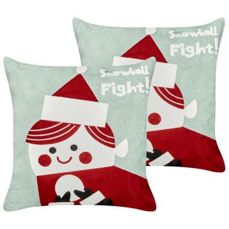 Beliani Beliani - Conjunto De 2 Cojines De Tela De Algod&oacute;n Con Motivo Navide&ntilde;o Verde Y Rojo 45 X 45 Cm Pudding