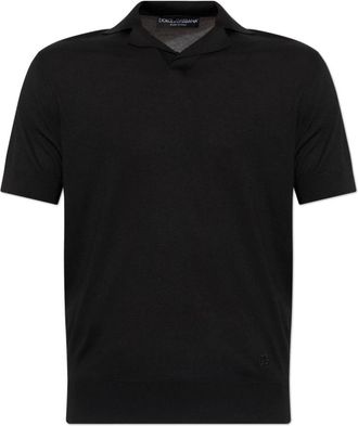 Dolce & Gabbana Tops, Heren, Zwart, M, Leer, Zijden Polo Shirt