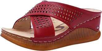 Generic Womens Platform Wedge Heel Mules Summer Shoes Peeptoe Cross Strap Hollow Sandals Slippers Elegant Orthopaedic Slippers Roman with Footbed Wedge Sandal