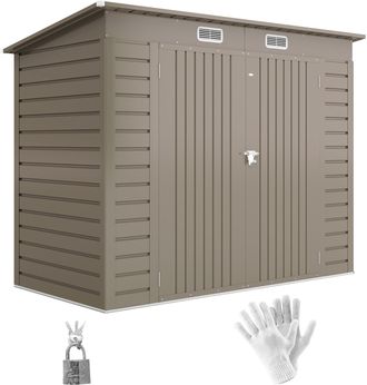 No Brand Caseta De Jard&iacute;n Met&aacute;lica, Cobertizo Para Herramientas, Doble Puerta, 249 X 121 X 166/183 Cm, Gris Claro